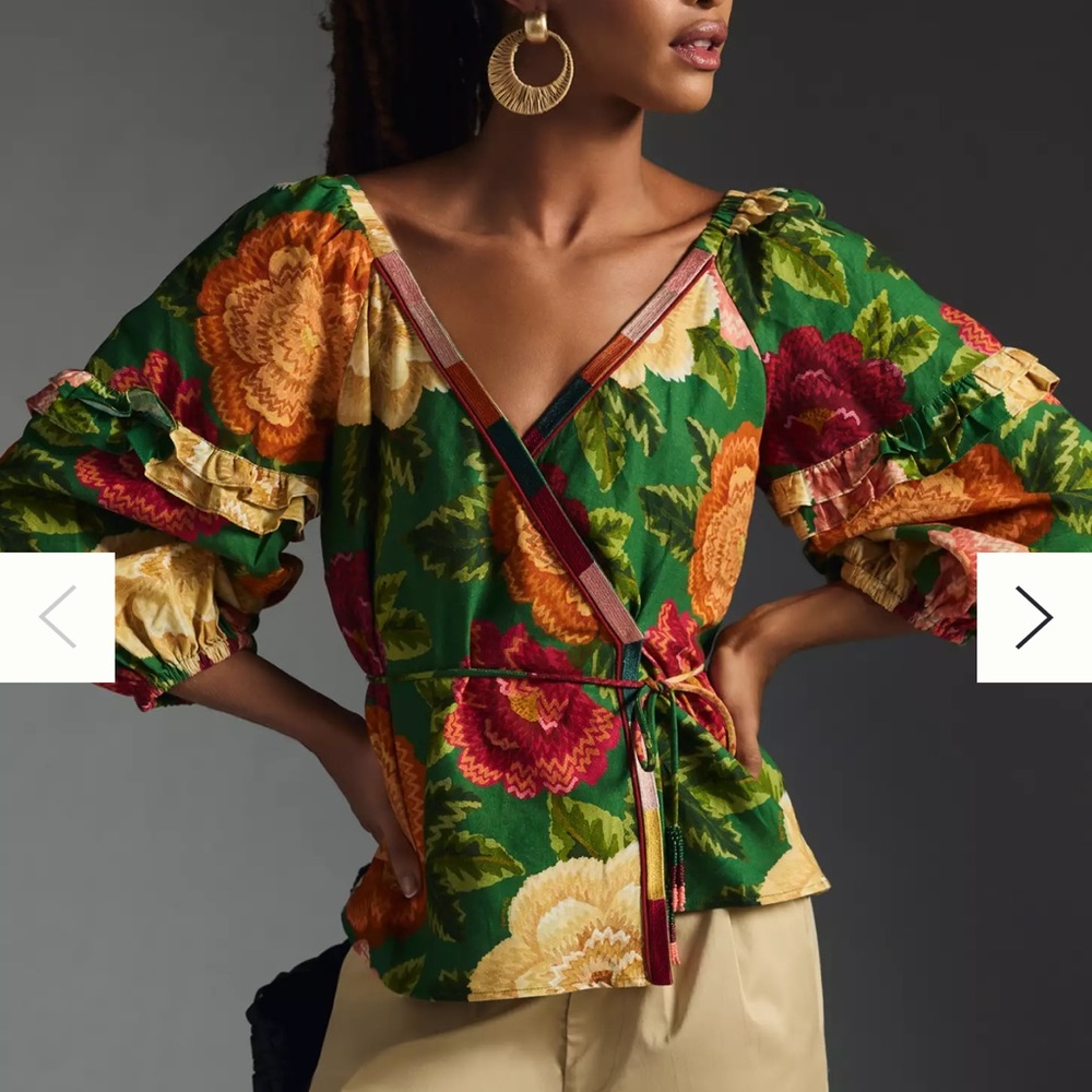Anthropologie Farm Rio Puff-Sleeve Wrap Top NWT